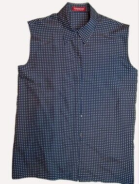 STRENESSE Navy Blue Silk Geometric Micro-Dot Sleeveless Jacket Vest US Size 10